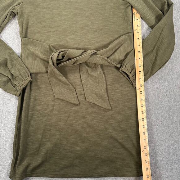 PrettyGarden Tie Front Dress Women's Medium Olive Green Ribbed Long Sleeve - Picture 6 of 8